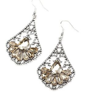 Paparazzi Exemplary Elegance Silver and Brown Rhinestone Earrings